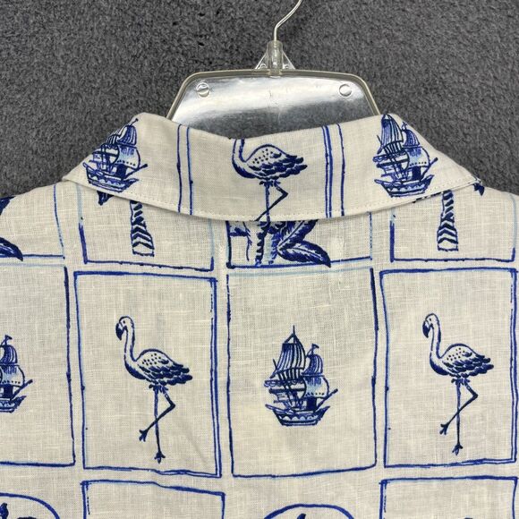 C&C California Top Womens XL 100% Linen Button Up Shirt Brach tropical cruise - Picture 12 of 16